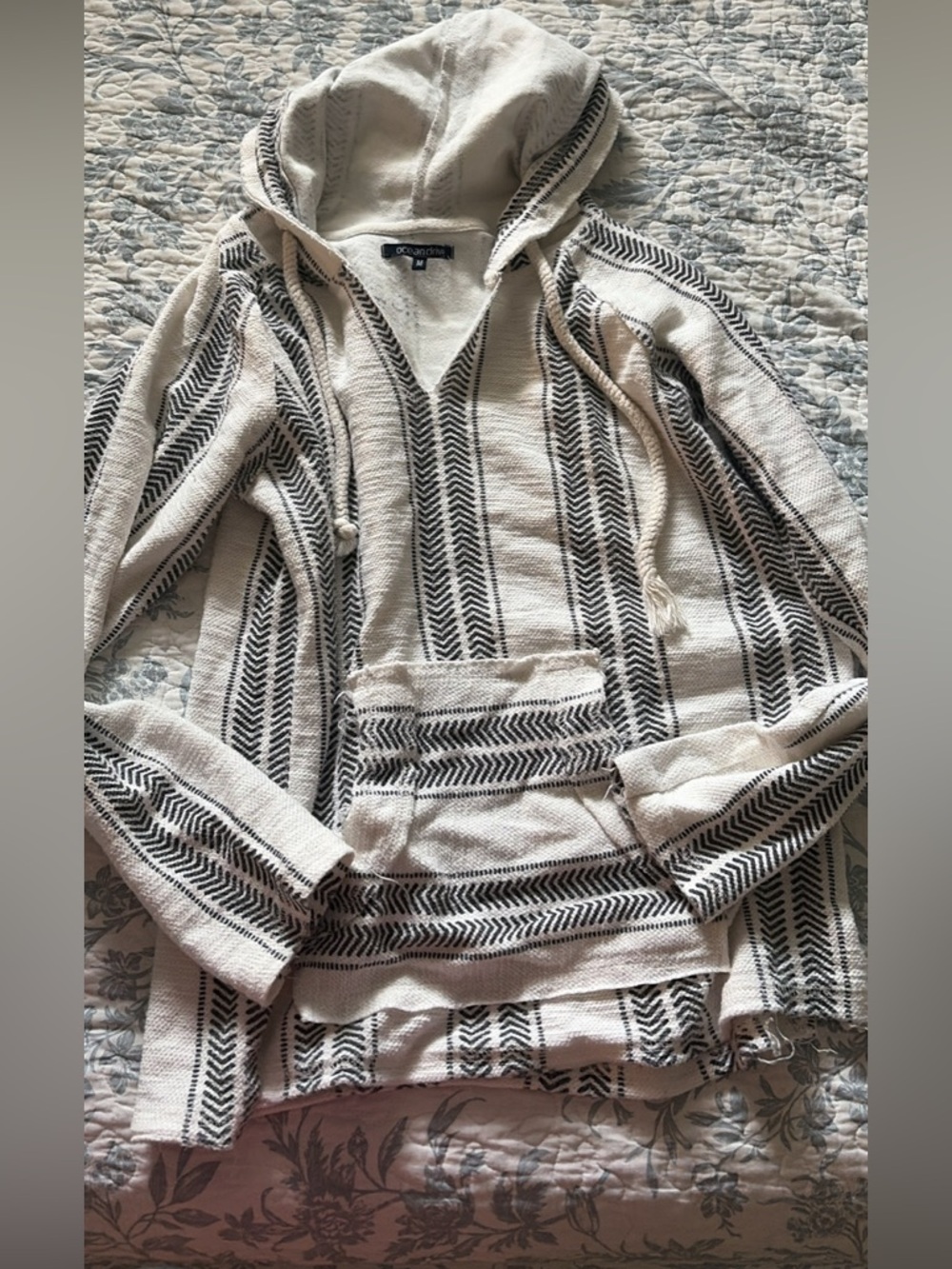 Baja Hoodie Sweater - Cream with Black Stripe